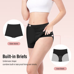 P17 Period Underwear for Women Washable - Women’s Leak Proof Underwear Reusable Incontinence Underwear for Women Bladder Control Incontinence Overnight Sleep Shorts Boyshort Black