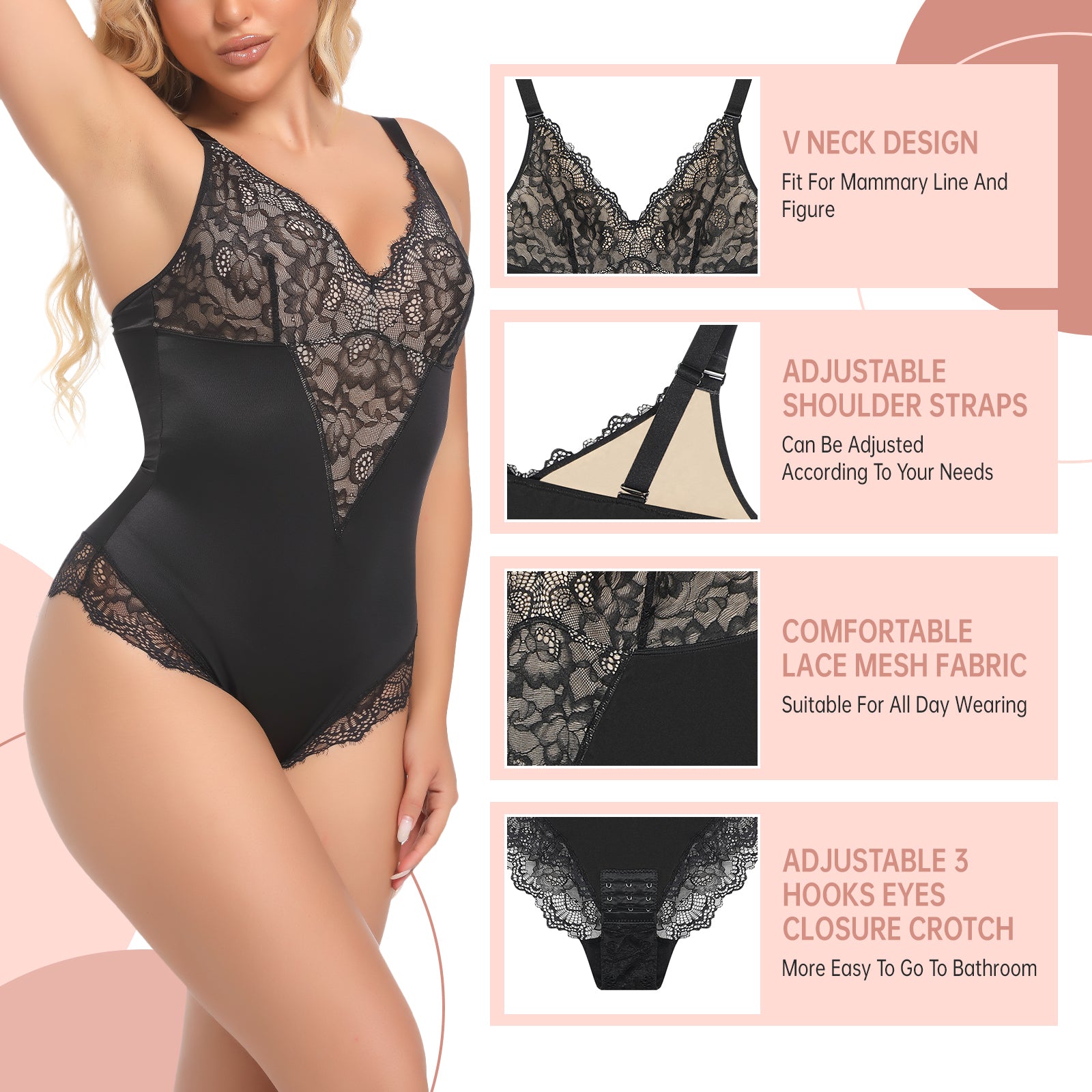 Lace Shapewear for Women Tummy Control - Deep V Neck Sleeveless Lace Corset Women’s Body Shaper Bodysuit Faja BL-SW03