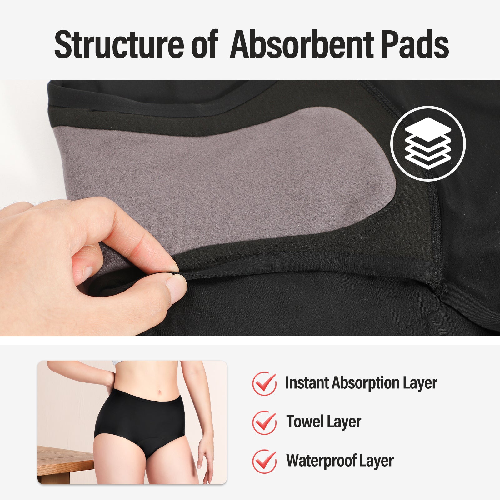 P14 Women’s Incontinence Underwear Washable 150ml Super Absorbent Leak Proof Incontinence Underwear for Women Bladder Leak Underwear for Women Postpartum Incontinence Panties-3pcs