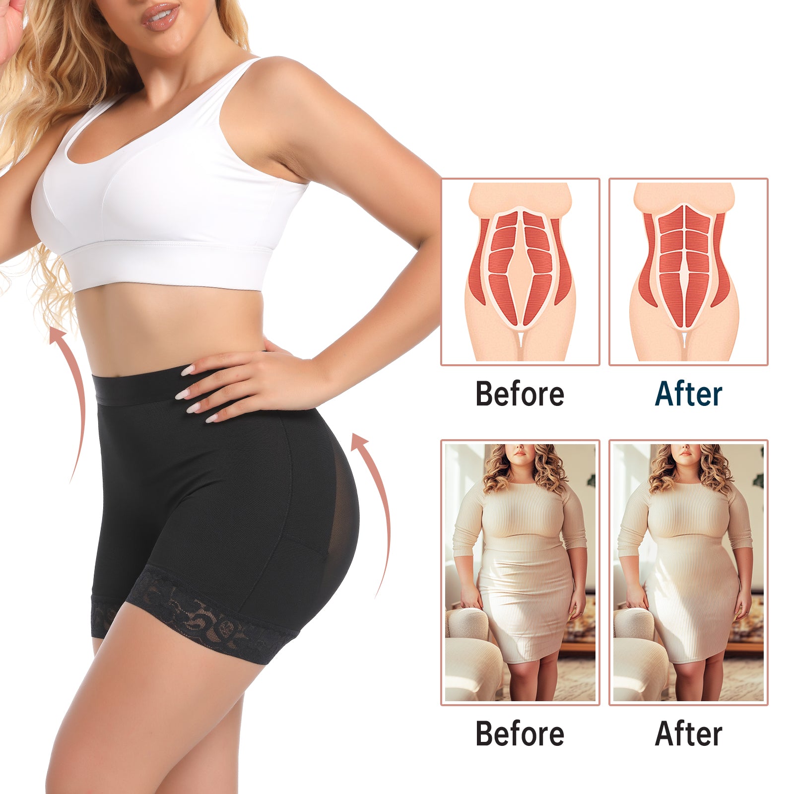 Lace Body Shaper Shorts Womens Tummy Control Shaperwear for Women Butt Lifting Shapewear Lace Shaping Boyshorts BL-SW07