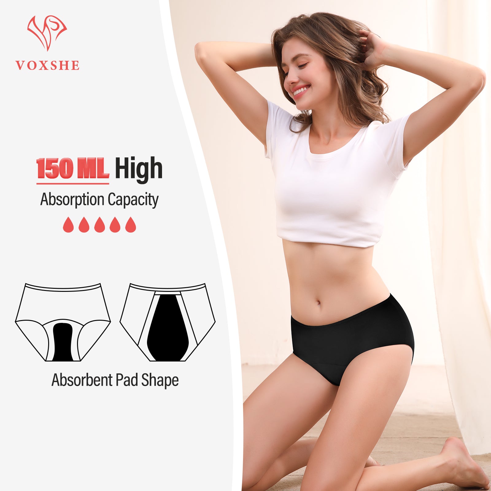 P14 Women’s Incontinence Underwear Washable 150ml Super Absorbent Leak Proof Incontinence Underwear for Women Bladder Leak Underwear for Women Postpartum Incontinence Panties-3pcs